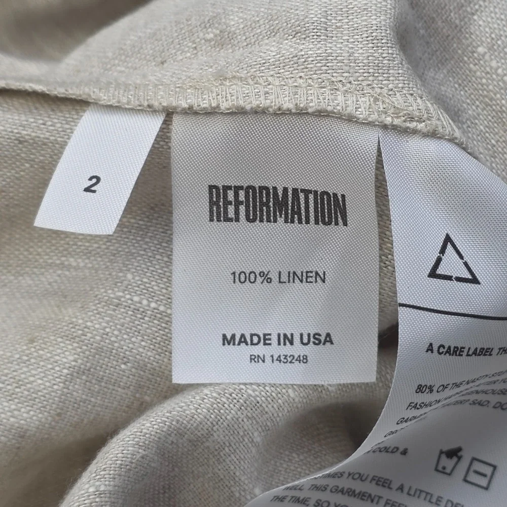 Reformation Linen Jumpsuit Women's 2 Beige Button Spaghetti Strap Wide Leg